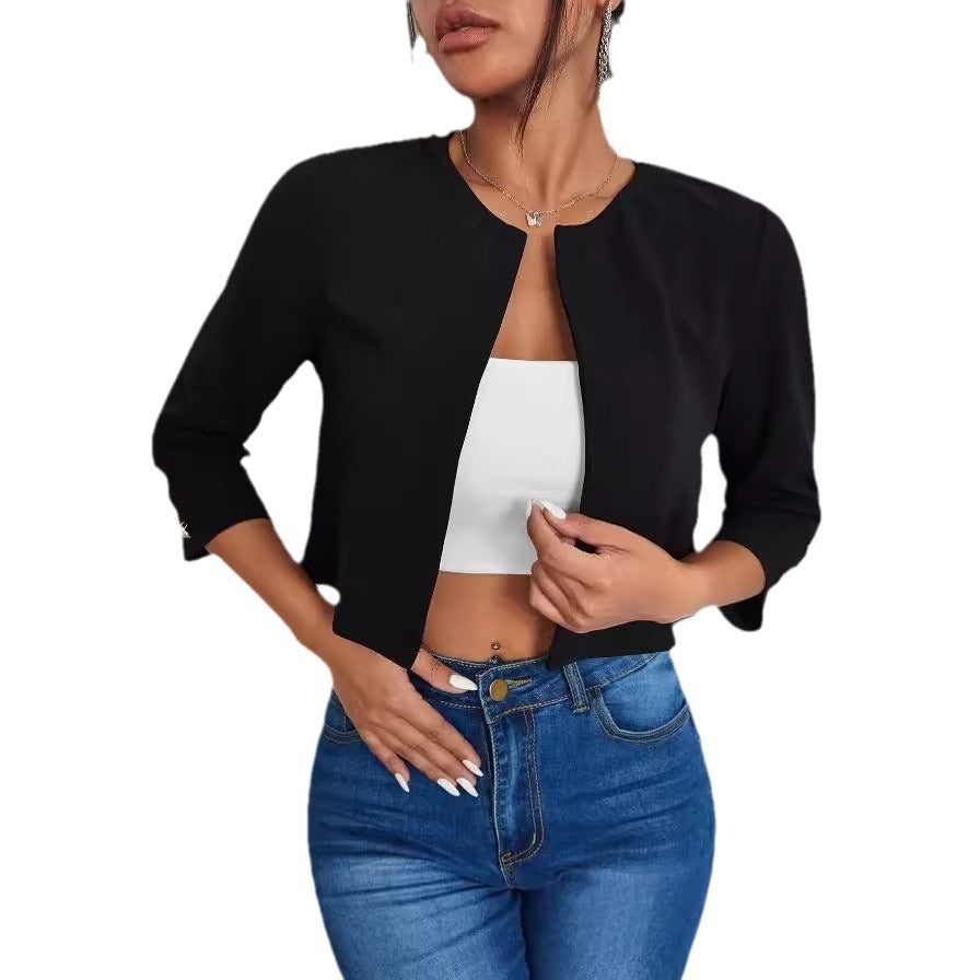 Solid Color Slit Bomber Jacket - cas7m