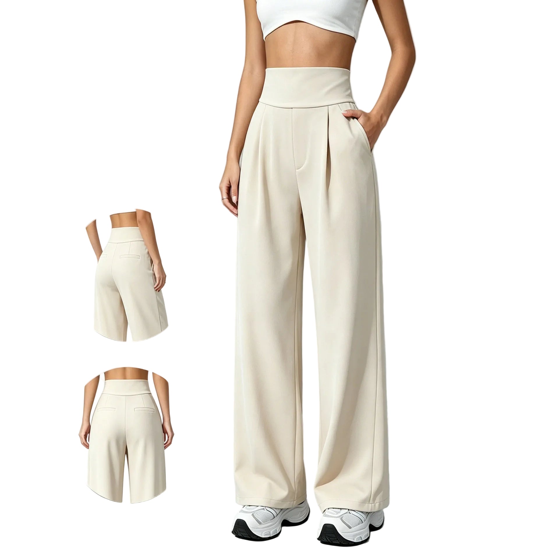Ladies' Slimming High-Waisted Straight Pants - cas7m