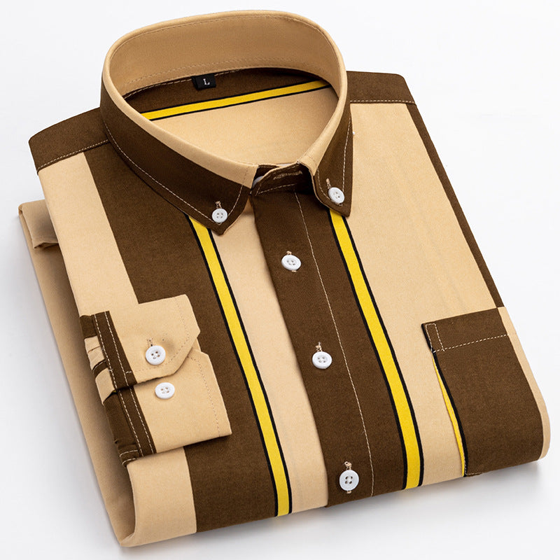 Men's Casual Long Sleeve Wide Striped Shirt - cas7m