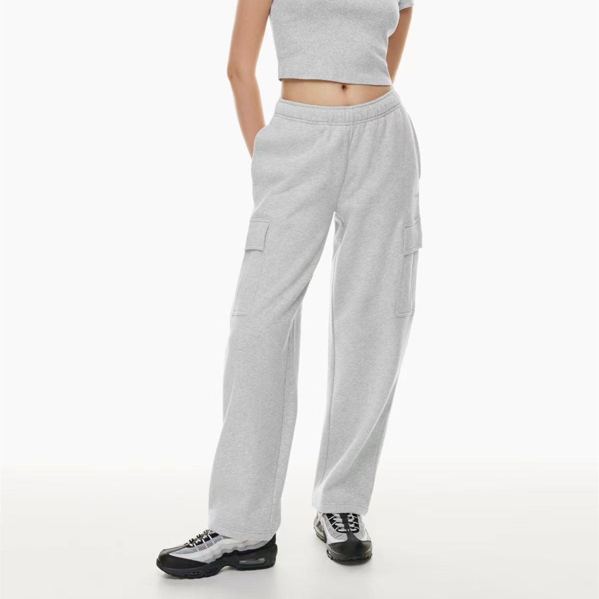 Elastic-waist High Waist Wide-leg Ankle-length Pants - cas7m