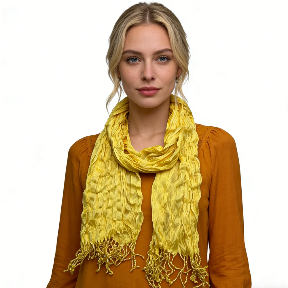 2pcs Sunshine Yellow Crinkle Blend Scarf,Beach Vacation Essential,vacation,daily Life,evening Party,Office Appropriate Subtlety For Women Men - cas7m