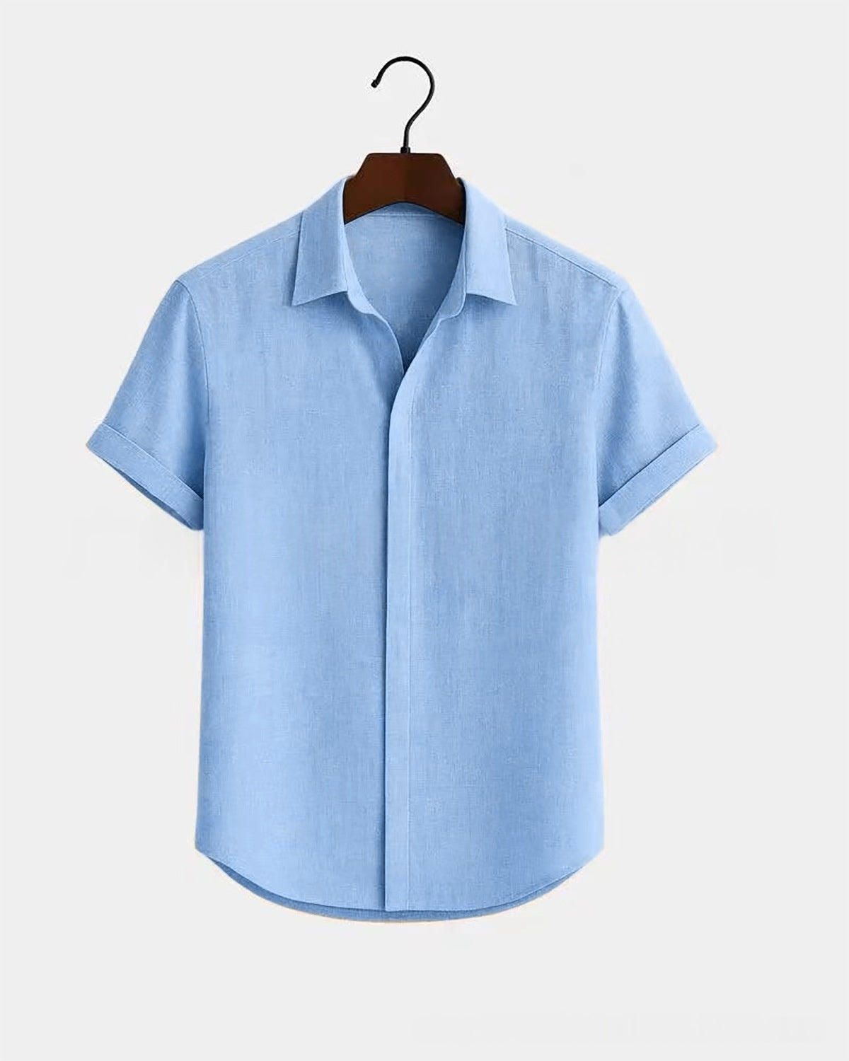 Solid-color Short-sleeve Cotton-linen Shirt For Men - cas7m