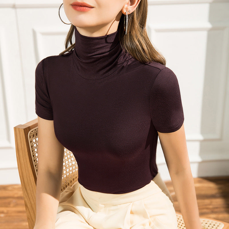 Spring Pile Collar Modal Short-sleeved T-shirt For Women - cas7m