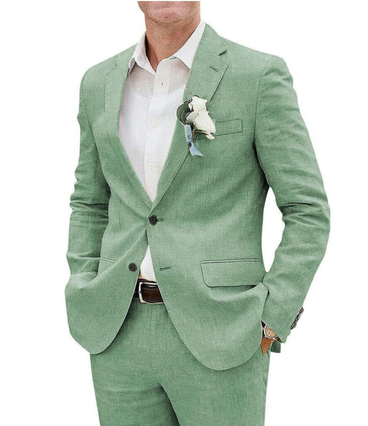 Men's Suit Casual Men's Linen Business Banquet Two-piece Suit - cas7m