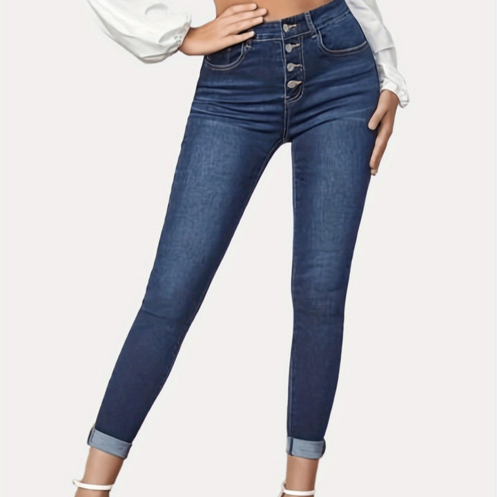 Contrast Color Slim Fit Stretch Rolled Hem Cropped Jeans - cas7m