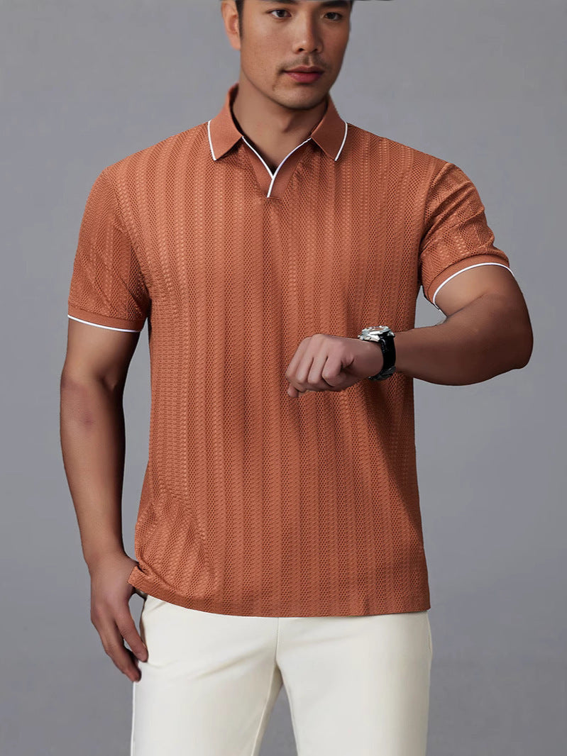 Men's Short-sleeved Polo Shirt Casual Ice Silk Thin T-shirt - cas7m