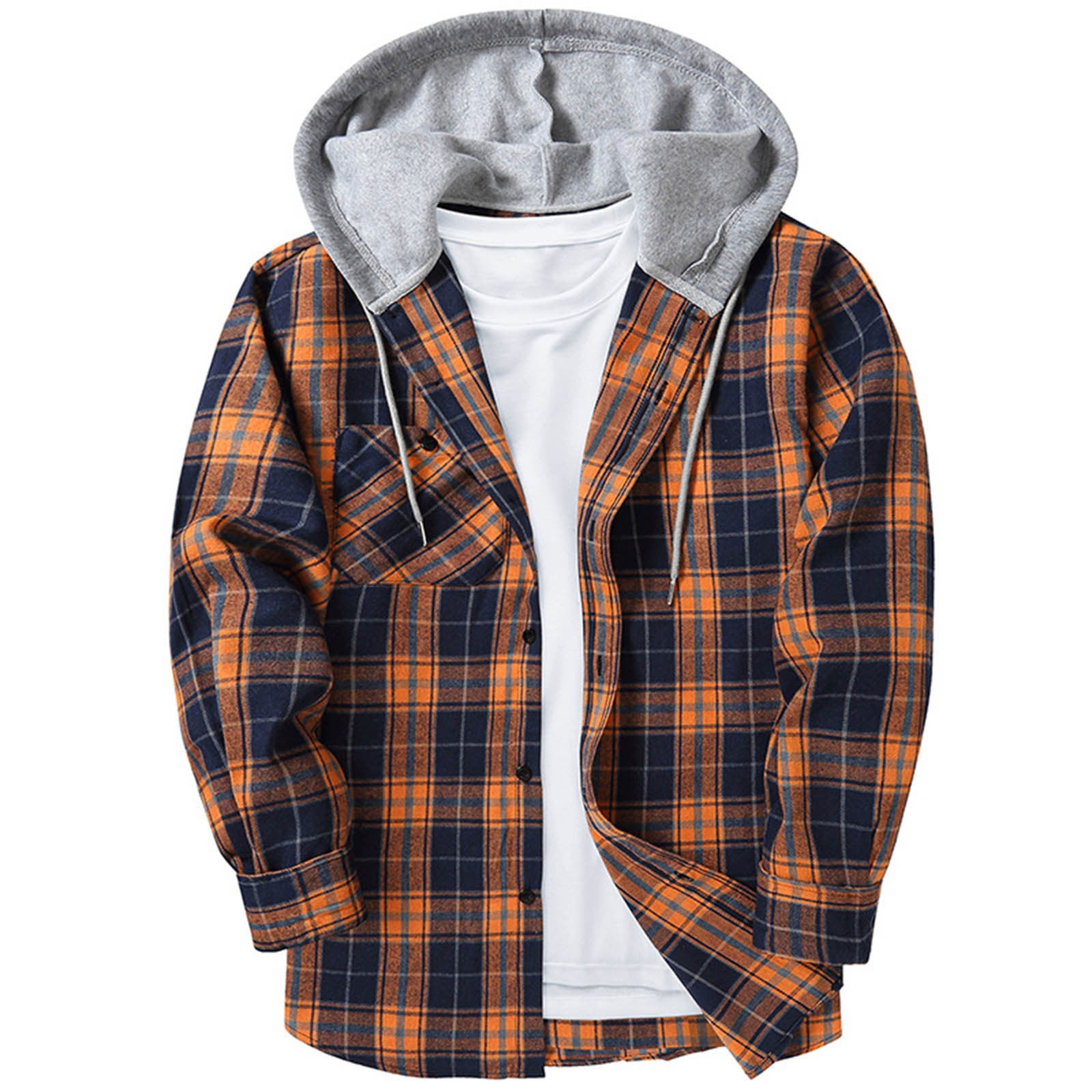 Hooded Plaid Shirt Men's Casual - cas7m