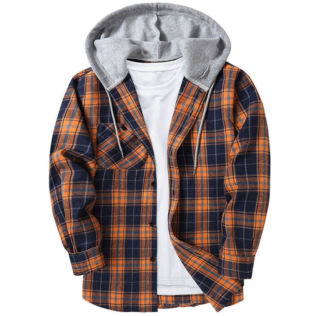 Hooded Plaid Shirt Men's Casual - cas7m
