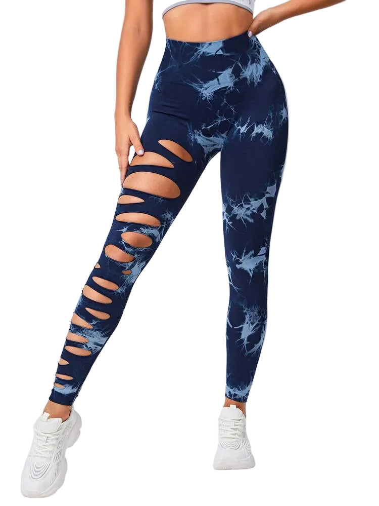 Hollow Tie-dye Yoga Pants High Waist Hip Lift Fitness Pants - cas7m