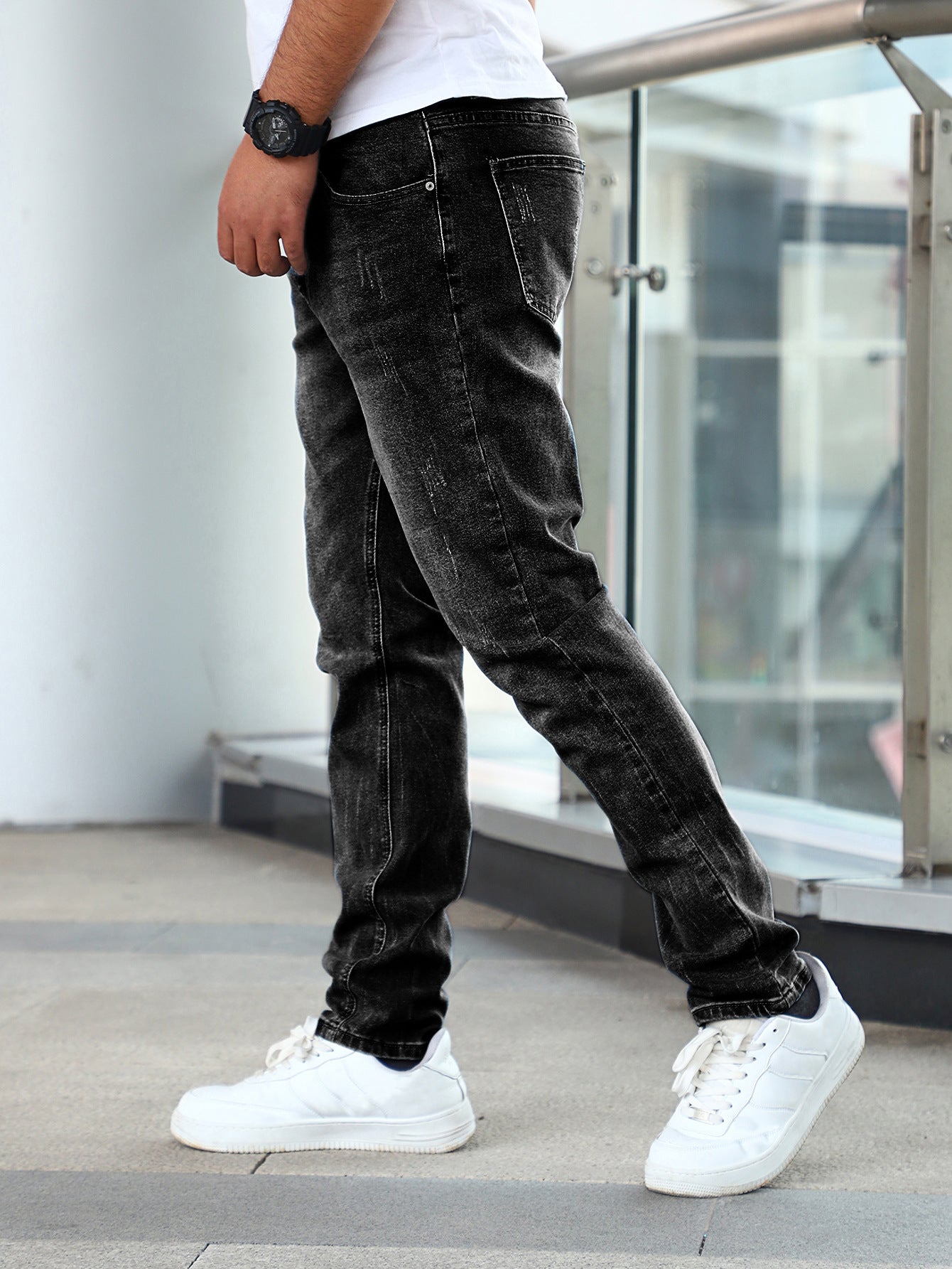 Men's Jeans Gray Trousers Stretch Skinny - cas7m