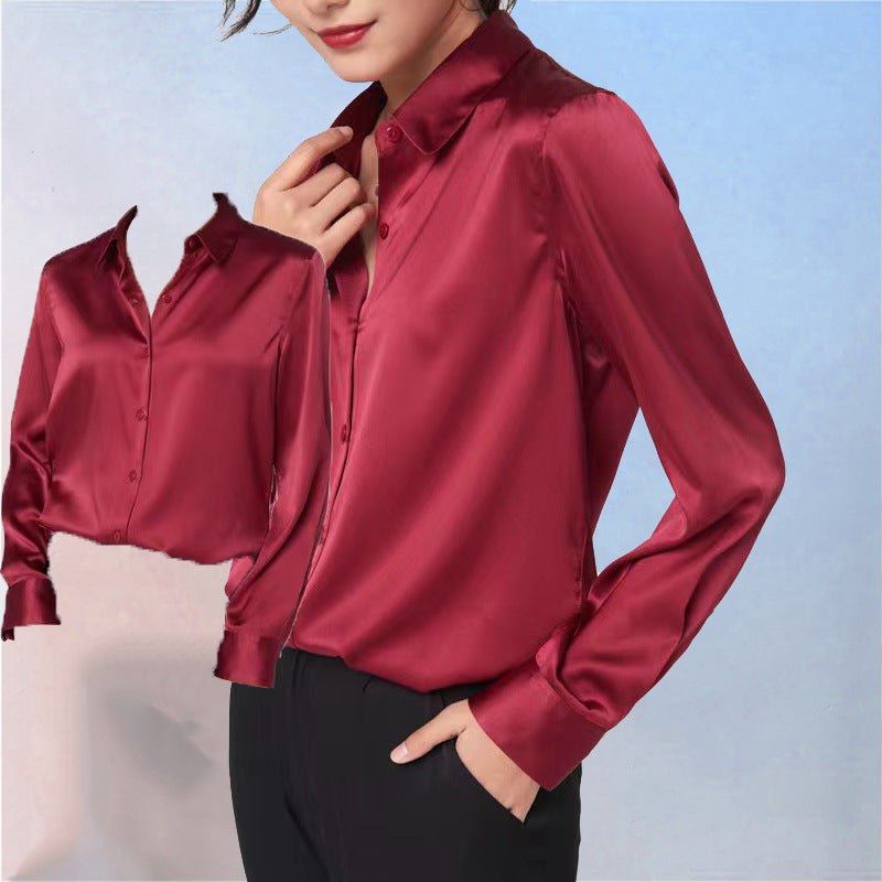 Women's Long-sleeved Satin Shirt - cas7m