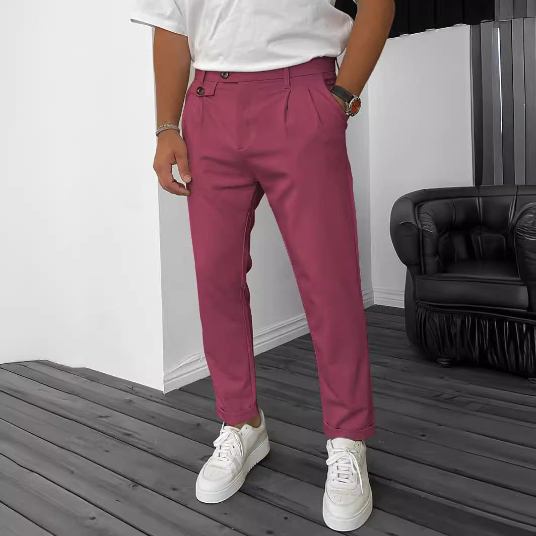 Men's Solid Color Casual Tappered Business Pants - cas7m