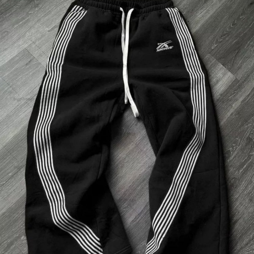 Striped With Fleece Lining Fleece Sports Pants - cas7m