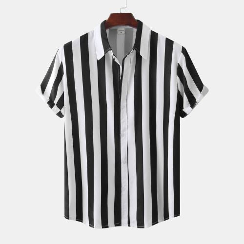 Men's 3D Printed Short Sleeve Turn Loose Shirt - cas7m