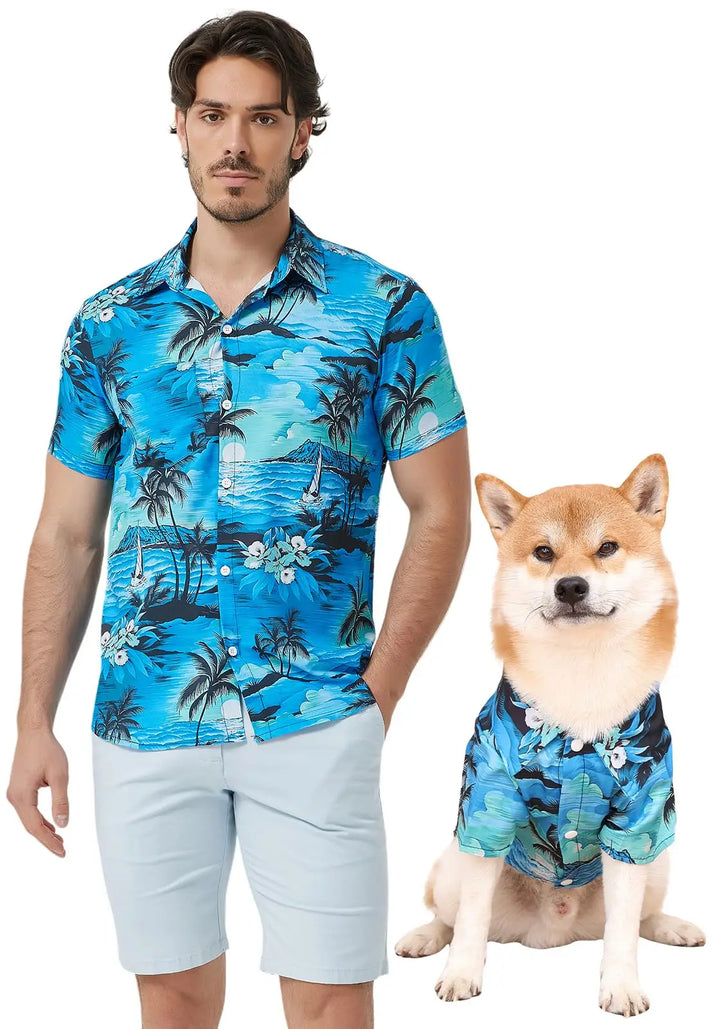 TropicBreeze Canine Shirt: Stylish Hawaiian Matching Gear