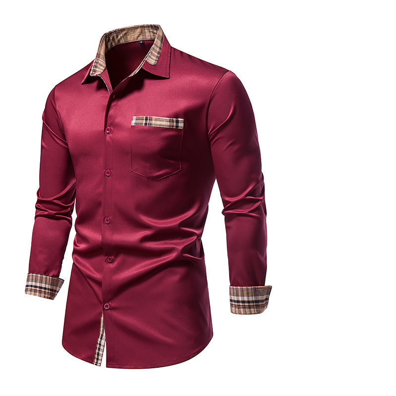 Men's Casual Long Sleeve Formal Wear Plaid Collar Button Shirt - cas7m