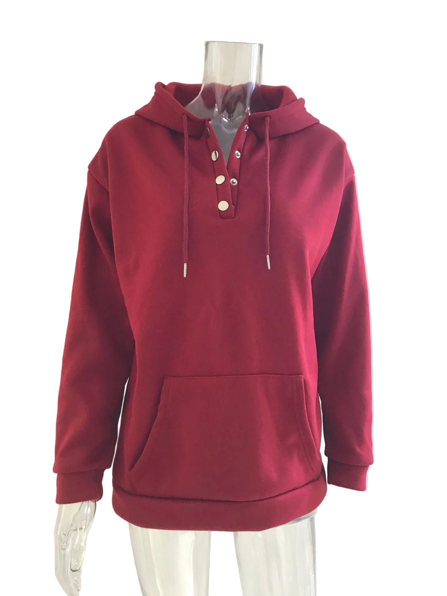 Long-sleeved Hooded Sweatshirt With Pockets Fashion Casual Button Drawstring Design Hoodie Top Spring And Autumn Sports Clothing For Women - cas7m