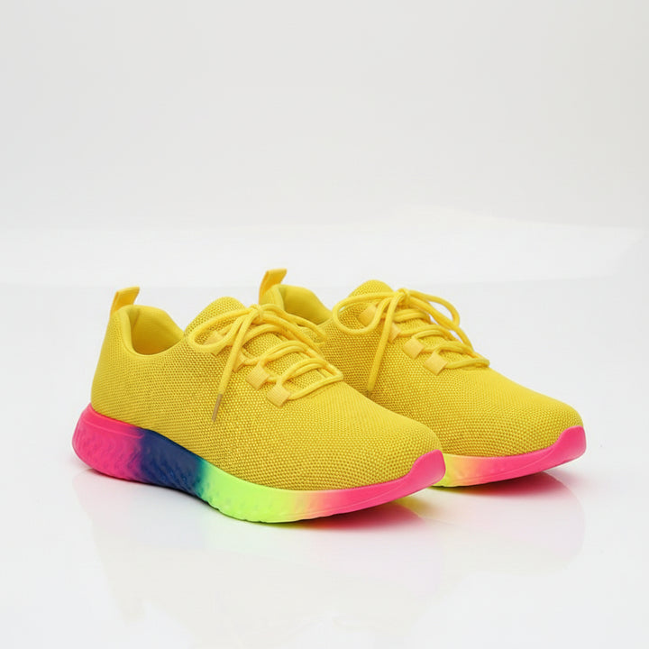 Lace-up Mesh Shoes With Rainbow Sole Design Fashion Walking Running Sports Shoes Sneakers For Women - cas7m