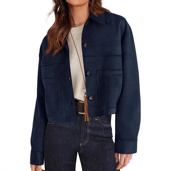 European And American Style Women Faux Suede Short Jacket Casual Lightweight Autumn Fashion - cas7m