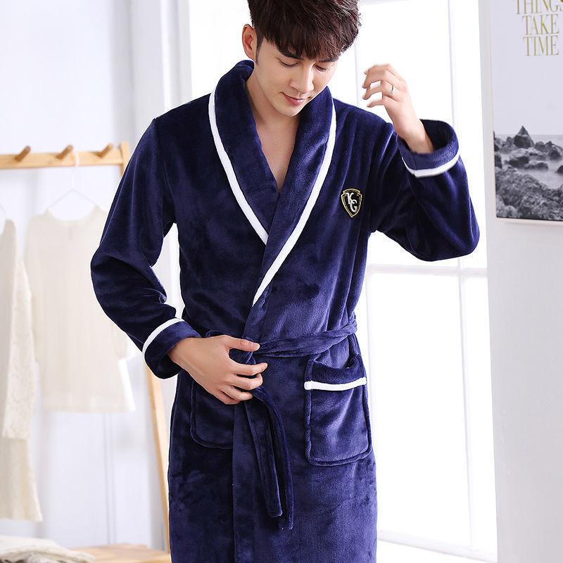 Flannel Thickened Long Section Bathrobe Men - cas7m
