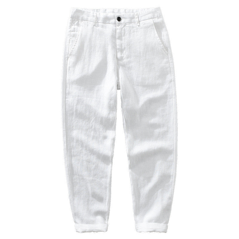 Pure Linen Pants Men's Loose Casual Cropped Pants - cas7m