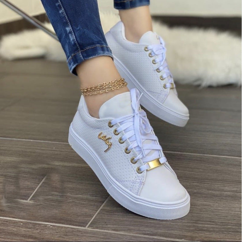Women Flat Sneakers Breathable Lace-up Shoes For Girls - cas7m