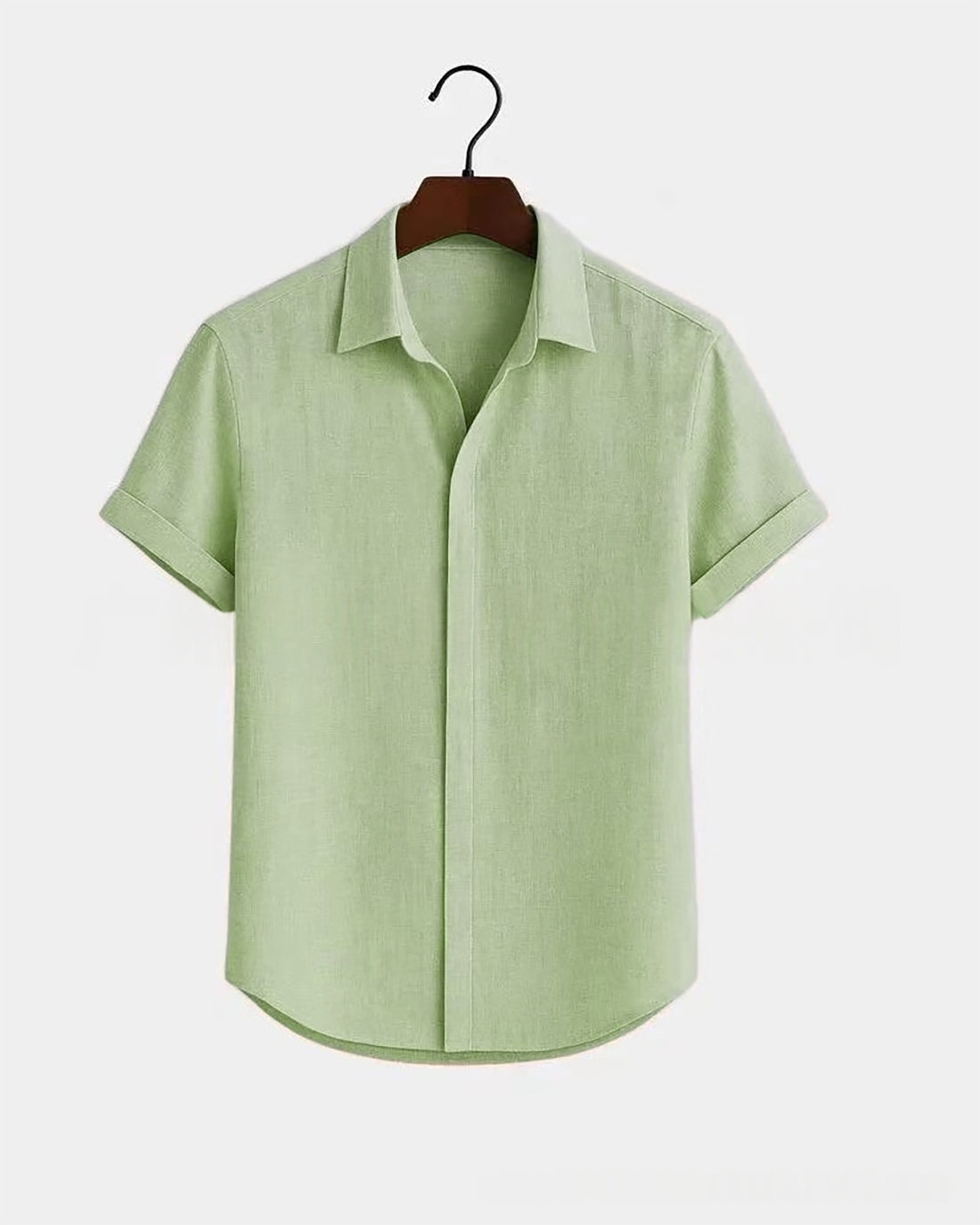 Solid-color Short-sleeve Cotton-linen Shirt For Men - cas7m
