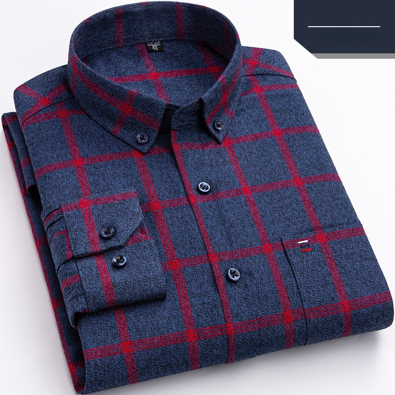 Cotton Plaid Shirt Men's Long-Sleeved Cotton Fleece Shirt - cas7m