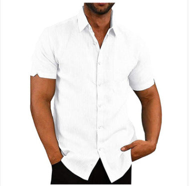 Solid color button linen shirt - cas7m
