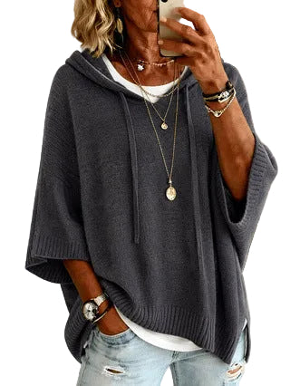 Womens Knitted New-Style Hooded Drawstring Sweater - cas7m