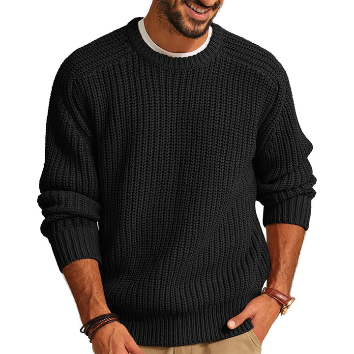 Men's Solid Color Long Sleeve Round Neck Fashion Sweater Loose Retro Sweater - cas7m