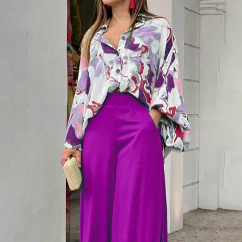 Fashionable Printed Wide-leg Pants - cas7m