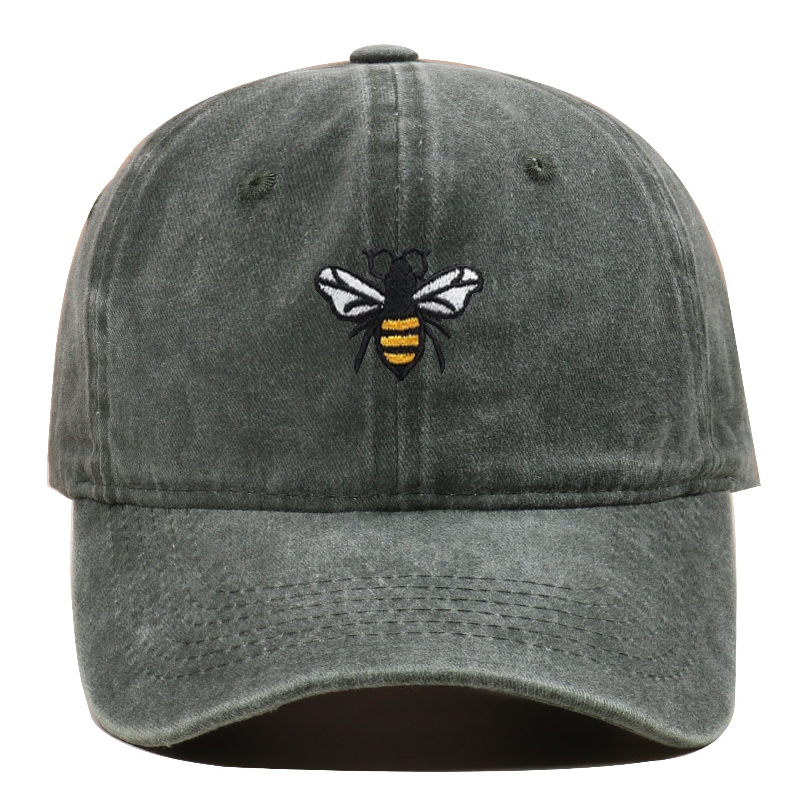 Bee Embroidery Baseball Cap Vintage Worn Looking Washed-out - cas7m