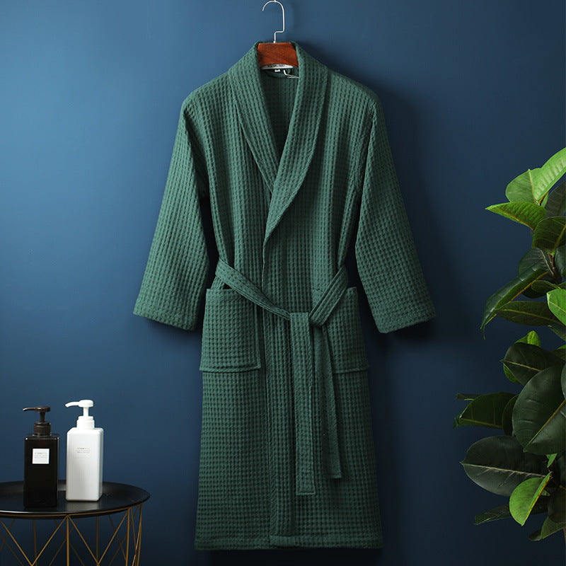 Pure Cotton Bathrobe Long Waffle All Cotton Nightgown - cas7m