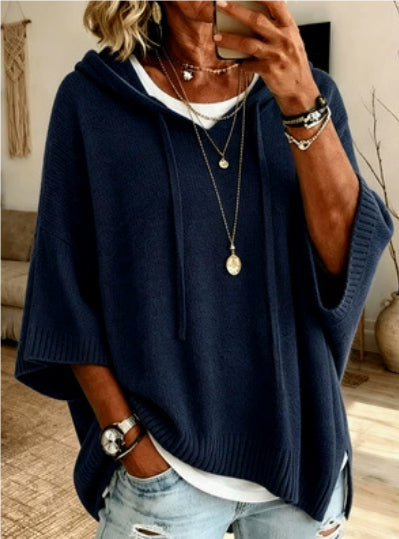 Womens Knitted New-Style Hooded Drawstring Sweater - cas7m