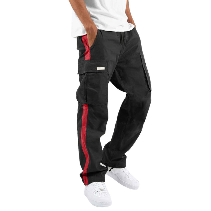 Men's Fashion Casual Drawstring Drawstring Pocket Color Blocking Pants - cas7m