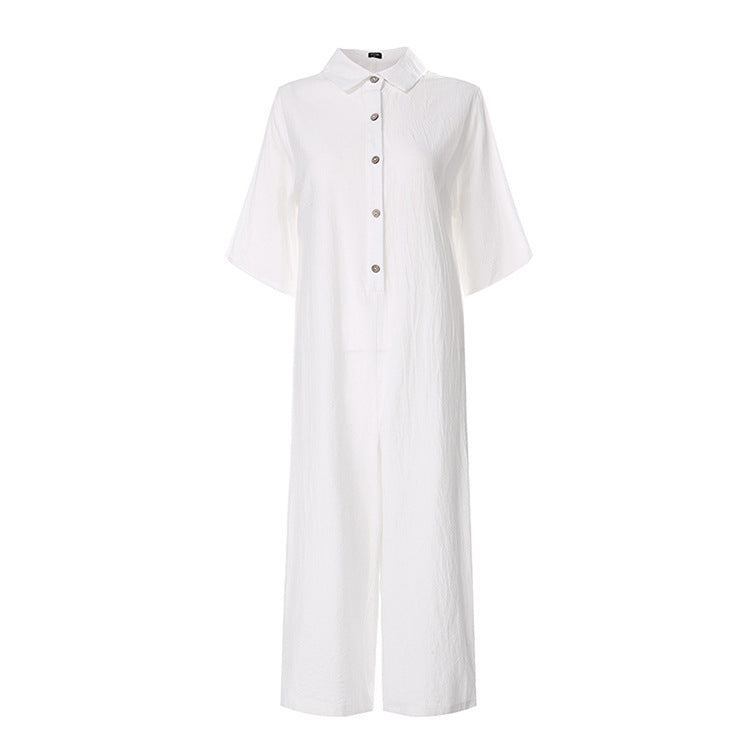 Casual Loose Long Jumpsuit Short Sleeve Rompers - cas7m