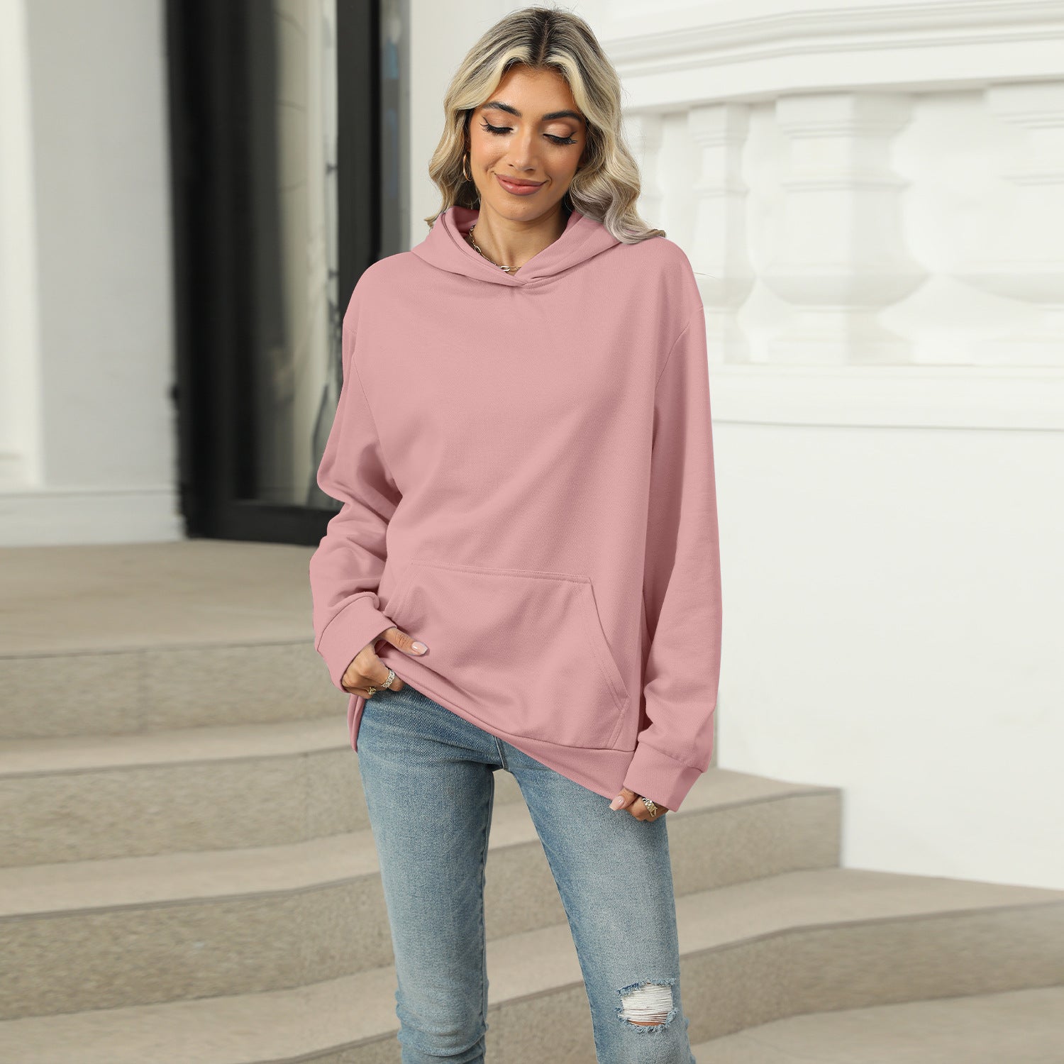 Casual Hooded Pocket Sweatshirt Women - cas7m