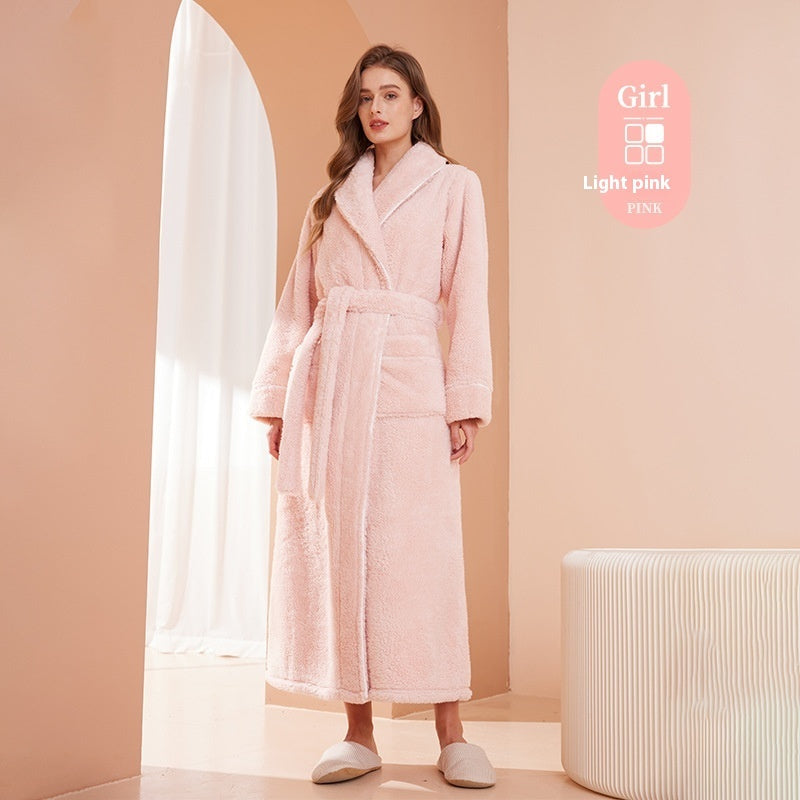Autumn And Winter Thickened Cotton Velvet Nightgown Men's Winter Plus-sized Plus Size Light Luxury Couple Bathrobe Women's Extended Pajamas - cas7m