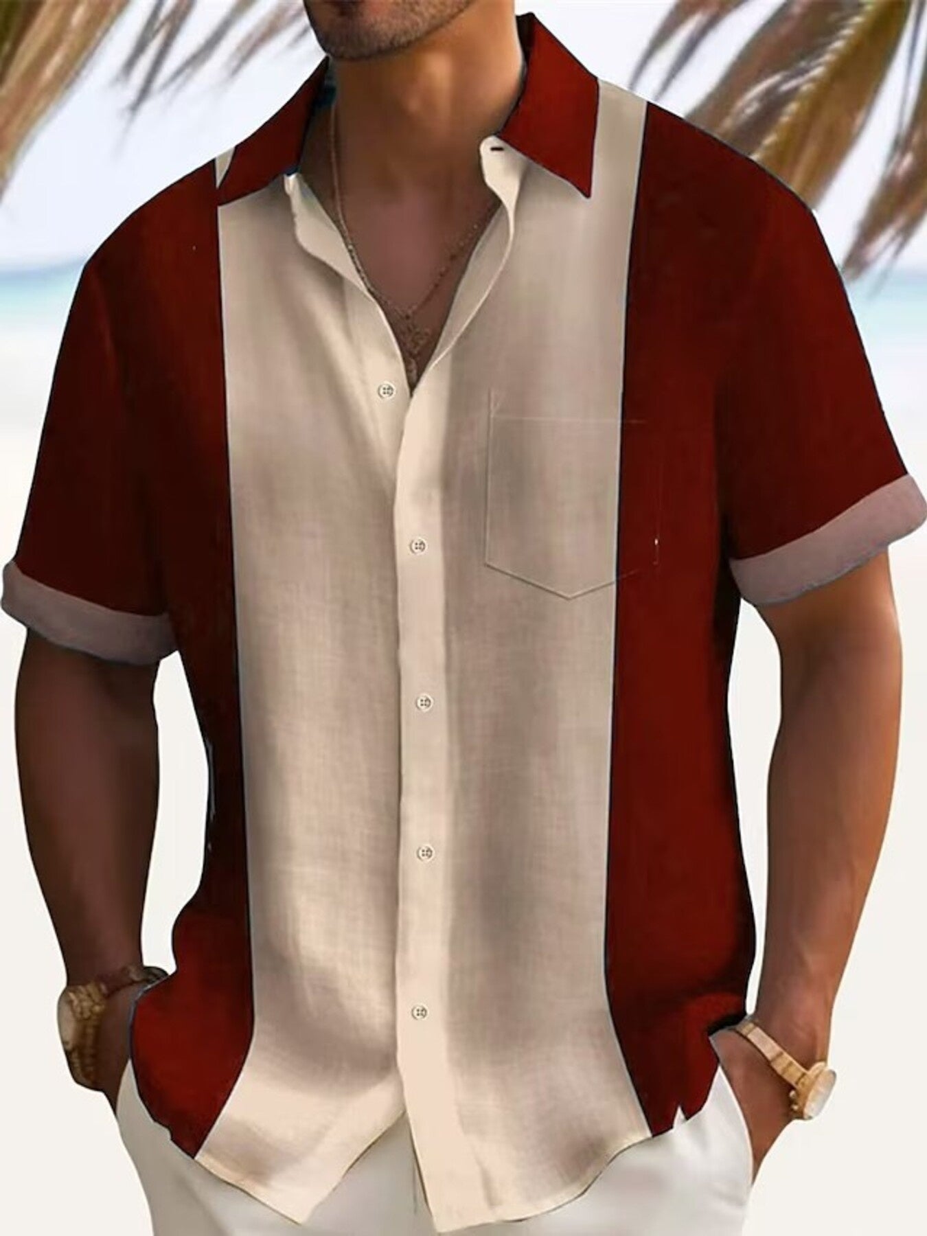 Men's Full Size Color Block Short Sleeve Shirt Plus Size - cas7m