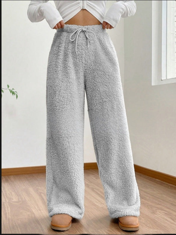 Women's Solid Color Loose Fleece Casual Pants - cas7m