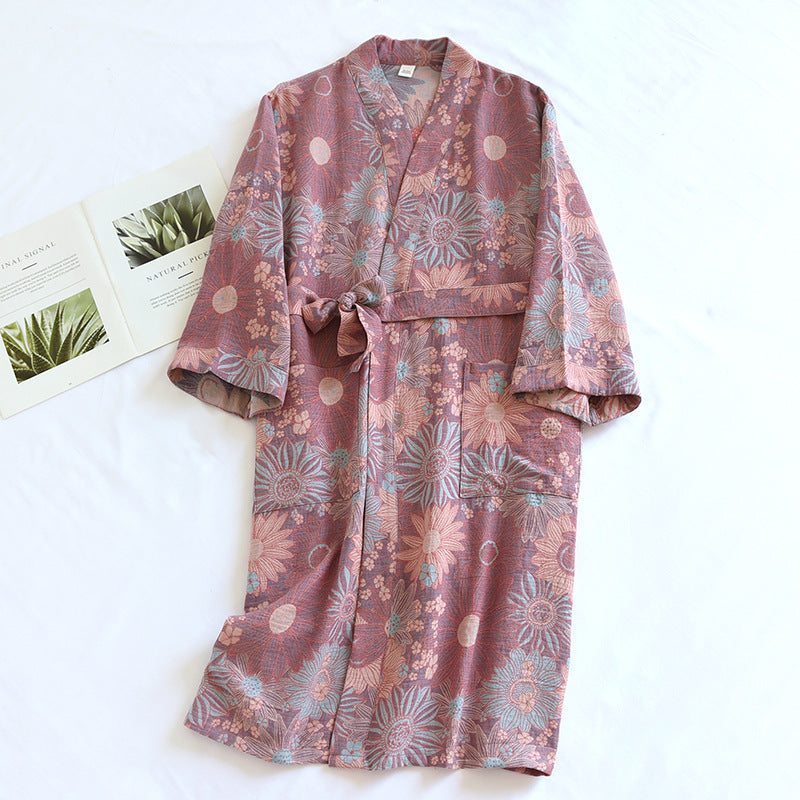 Couple Cotton Loose Bathrobe Lace Bathrobe Women's Double Jacquard Pajamas - cas7m