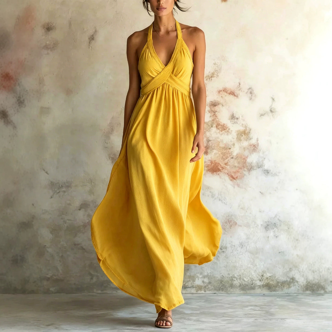 Sleeveless Flared Solid-color Maxi Dress Design - cas7m