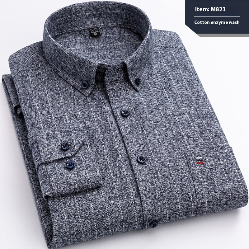 Cotton Long-sleeved Shirt Plaid Business Slim Fit - cas7m