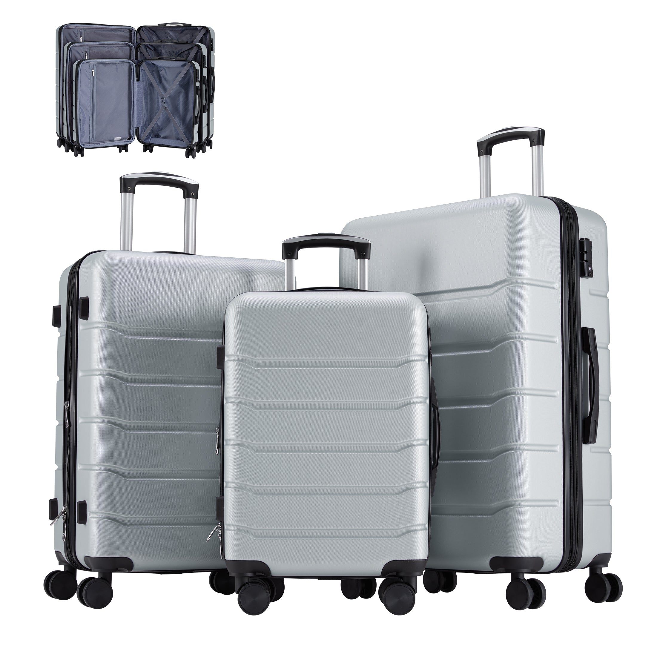 Hard Shell Carry On Suitcase, ABS Spinner Wheel Luggage, Lightweight And Expandable Rolling Travel Bag - cas7m