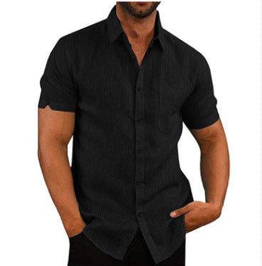 Solid color button linen shirt - cas7m