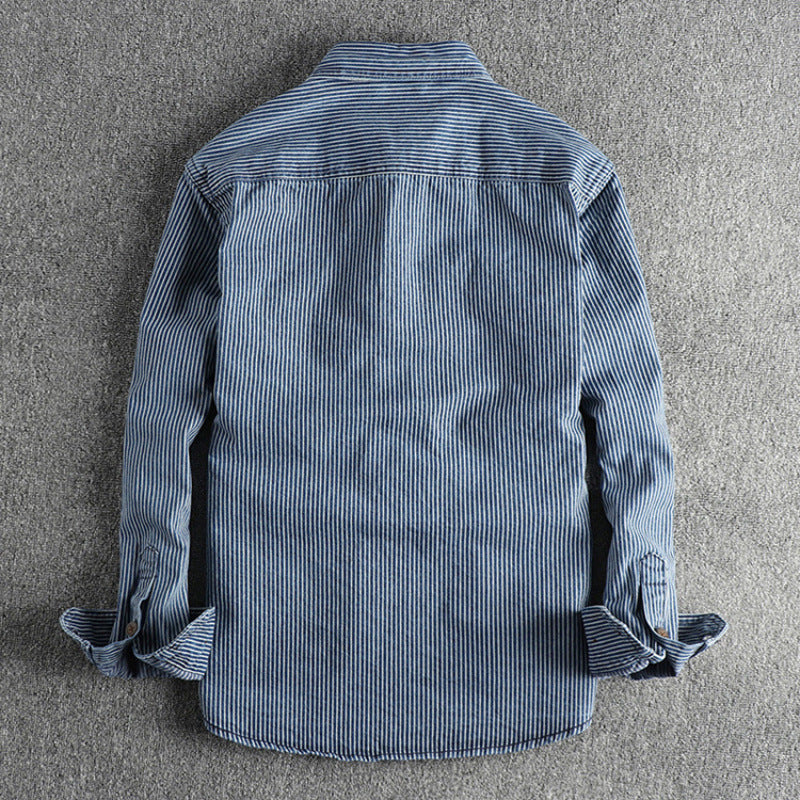 Men's Striped Cotton Cardigan - Antique Blue & White, Sizes M-3XL - cas7m