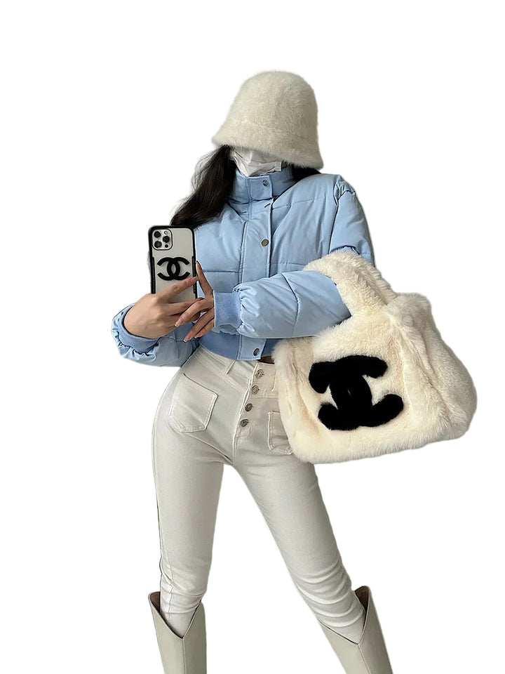 Hot Girl Fashionable Stand Collar Zipper Elastic And Waisted Warm Quilted Jacket Short Cotton Coat Women - cas7m