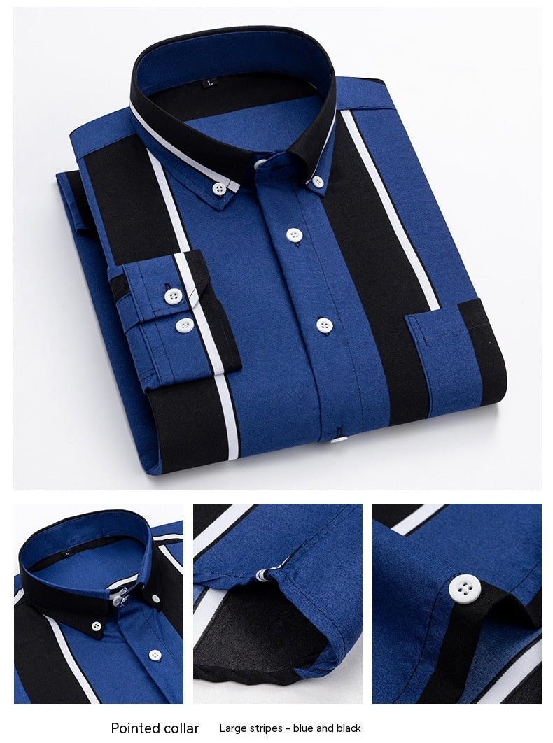 Men's Casual Long Sleeve Wide Striped Shirt - cas7m