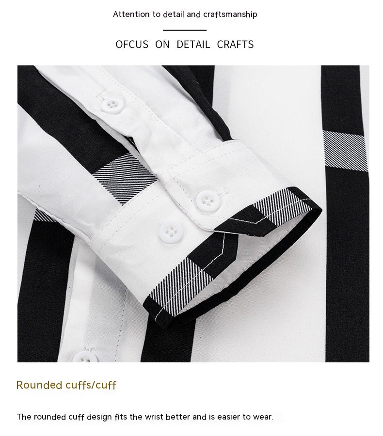 Men's Casual Long Sleeve Wide Striped Shirt - cas7m